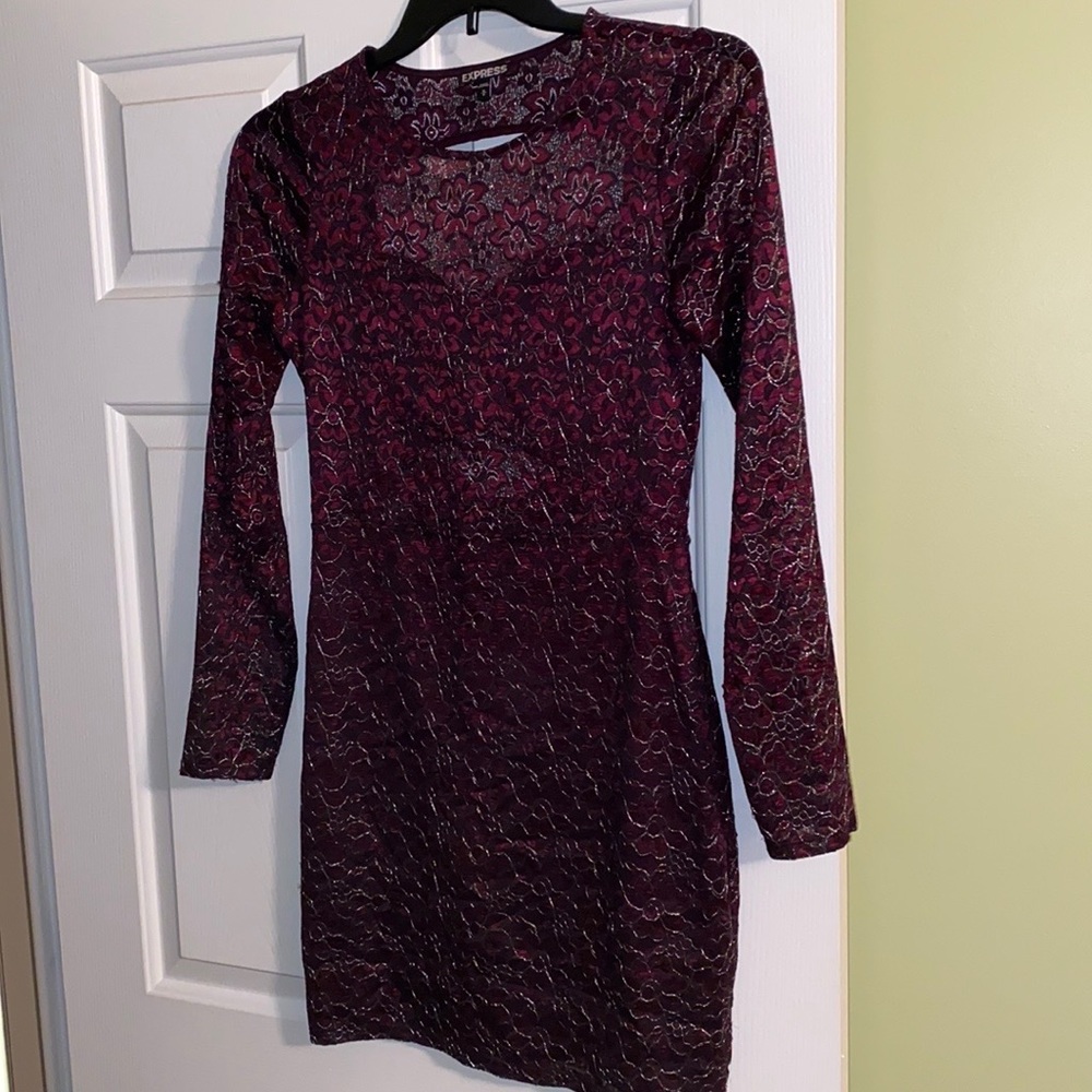 Express-Burgundy lace shine dress